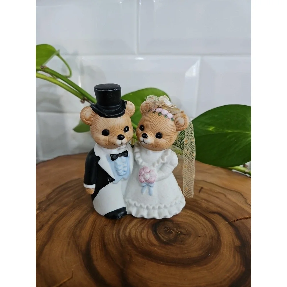 Vtg Homco Figurine Porcelain Teddy Bear & Bride Groom #1424 Wedding Cake Topper